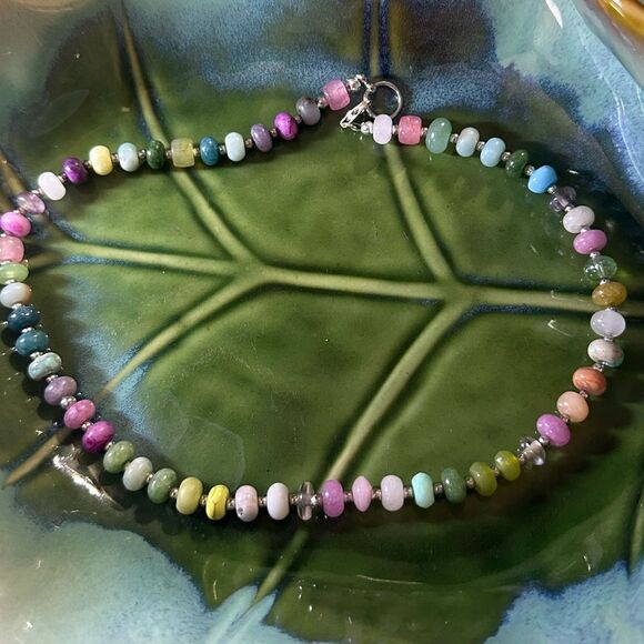 One of a Kind Handmade Genuine Gemstone  Turquoise Jade Ruby Zoisite Quartz 925 - Picture 3 of 5